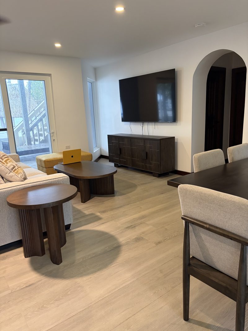 Media wall and dining corner